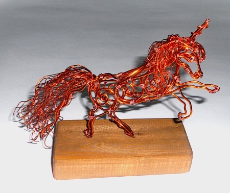 Copper Wire Unicorn from Old Transformer - copper wire unicorn sculpture