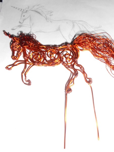 Copper Wire Unicorn from Old Transformer - tail in place