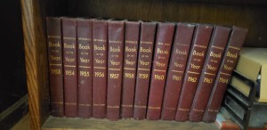 A collection of Encyclopedia Britannica Books of the Year.