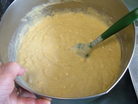 Mixing the cornbread batter.