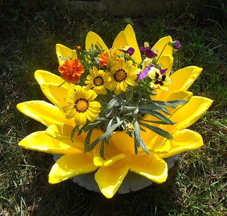 Flower Pot from Cement and Old Jeans