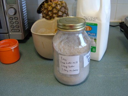 Buckwheat waffle mix in a reusable jar.