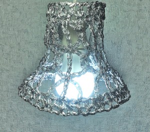The crocheted foil lampshade.