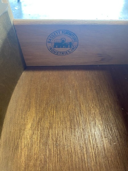 The Bassett makers mark inside a drawer.