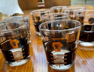 A set of vintage bar glasses.