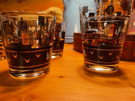 A set of vintage bar glasses.