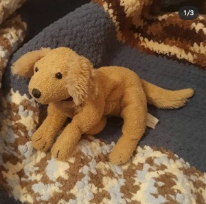 A small stuffed dog toy.