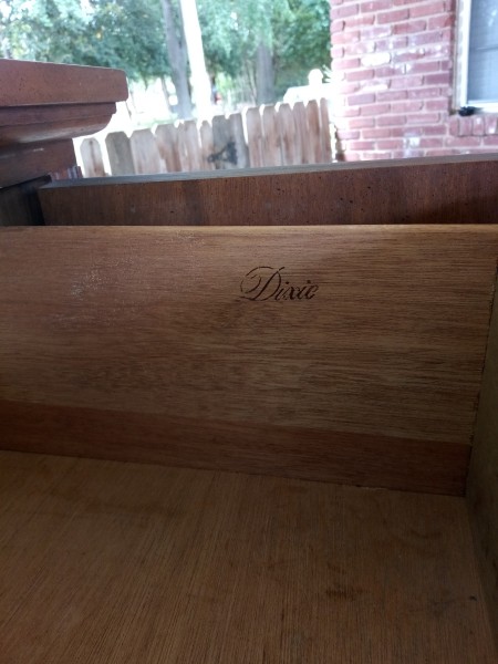 The Dixie marking inside a drawer.