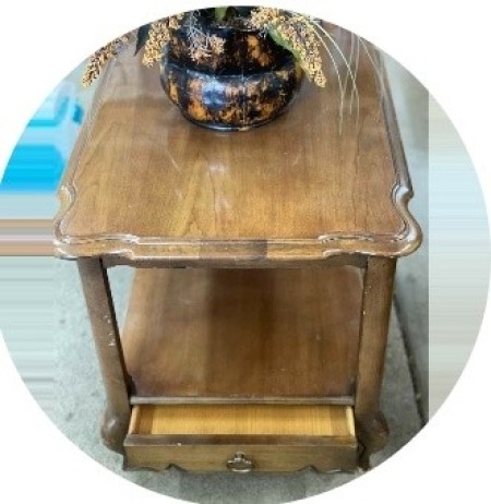 A wooden side table.