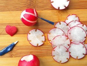 Creating decorative vegetable slices.