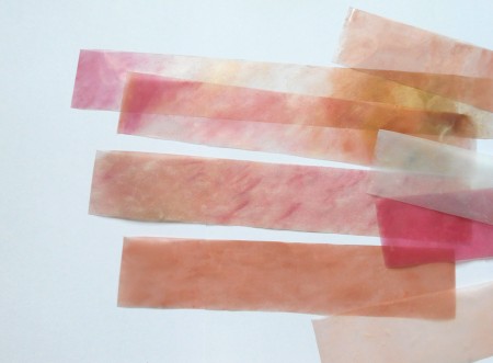 Colorful bookmarks made from adhesive tape.