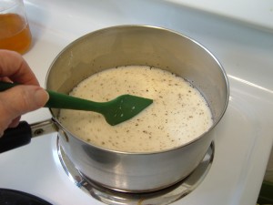 Stirring the soup mixture.