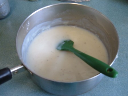 Stirring the soup mixture.