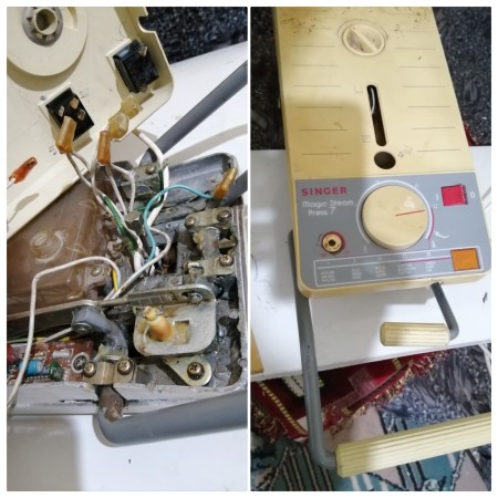 The wiring in a Singer Magic Steam Press.