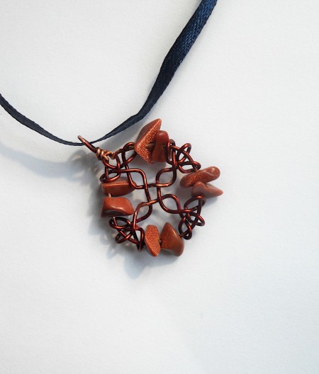Adding the pendant to a ribbon.