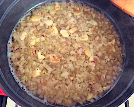 The osso bucco mixture in a pot.