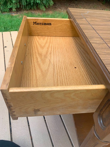 The open drawer with the Mersman marking inside.