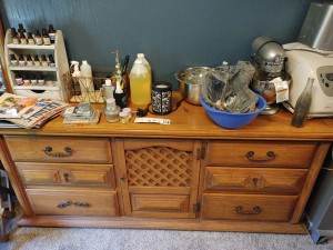 An Old Dresser with Two Mirrors and Cabinet?