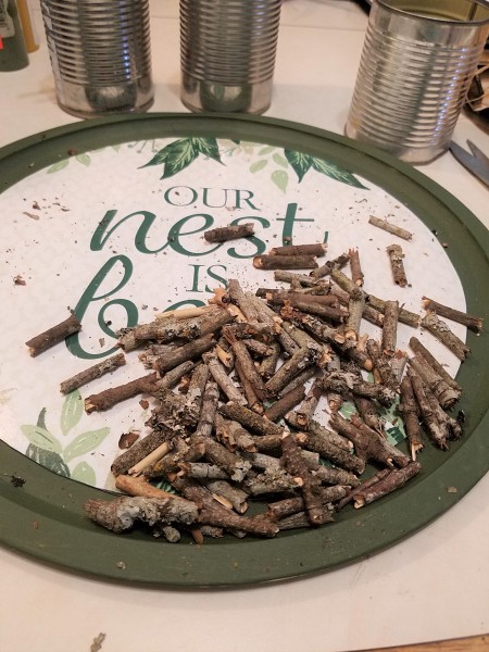 A collection of twigs to use as a border.