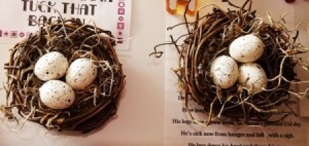 Making decorative bird's nests with eggs.