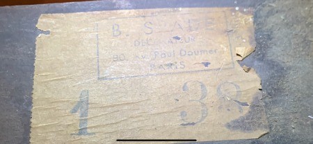 The label on a wooden chair.