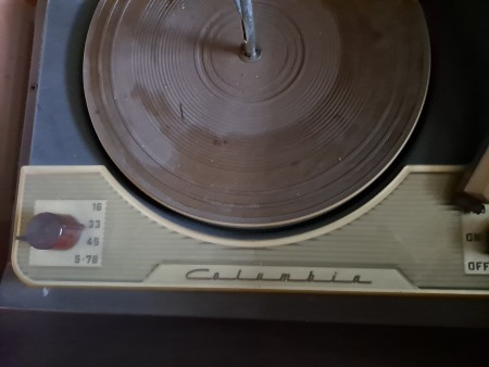 The turntable on a record player.