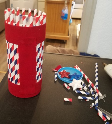 Adding a red ribbon strip vertically.