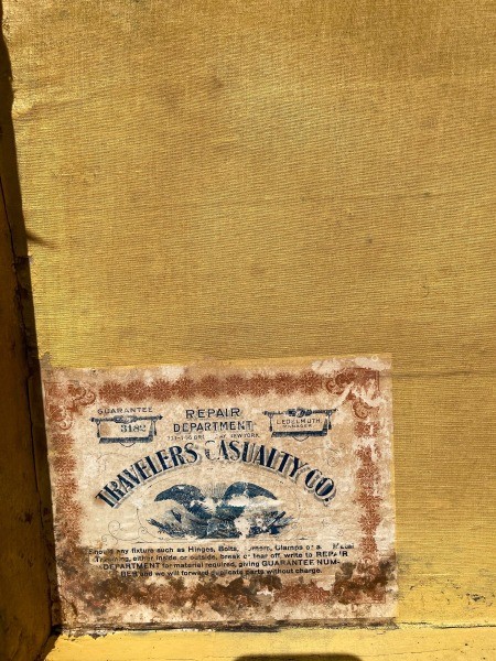 An label inside a trunk.