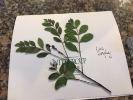 Stamping the card with a greeting.