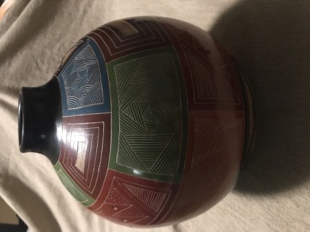 A decorated ceramic pot.