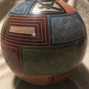 A decorated ceramic pot.