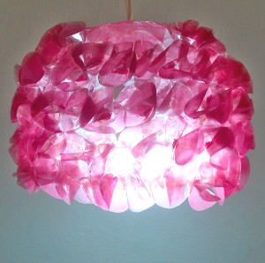 The completed lampshade when lit.