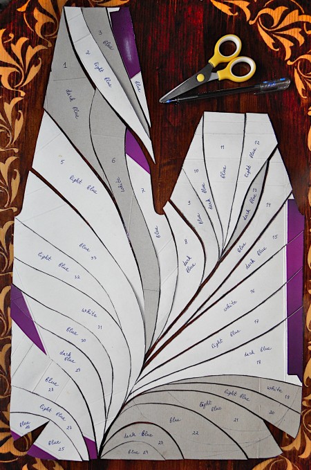 Cutting out the template for the bag.