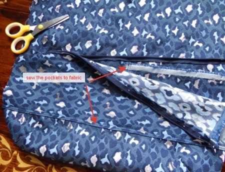 Sewing a zipper in the fabric.