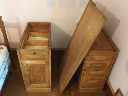 The disassembled desk.