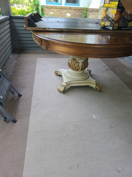 A wooden dining table.