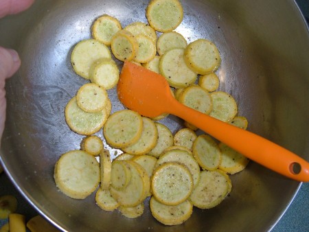 Mixing the ingredients together.