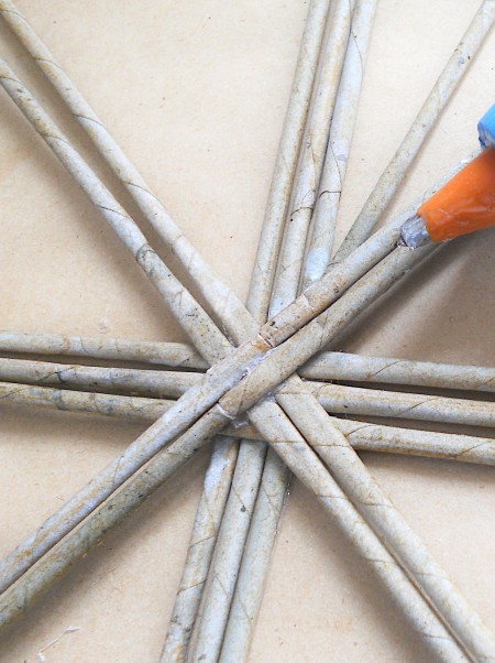 Attaching the tubes to make a basket.