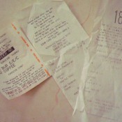 A collection of fast food receipts.