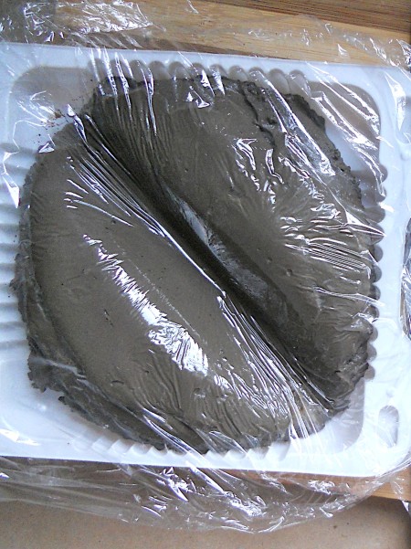 Wet concrete covered with cling wrap.