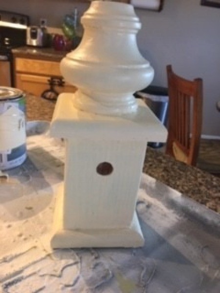 The completed painted birdhouse.