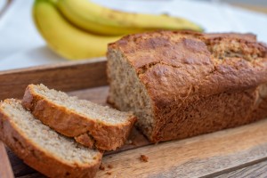 A loaf of freshly baked banana bread.