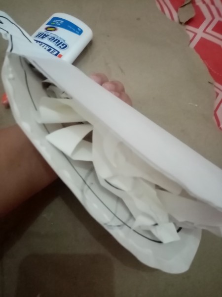 The whale stuffed with paper.