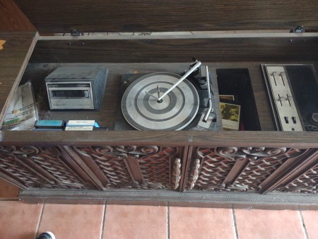 A console stereo system.