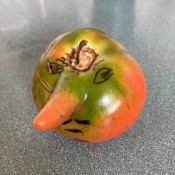 A tomato with a nose like extrusion.