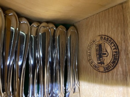 The Bassett marking inside a drawer.