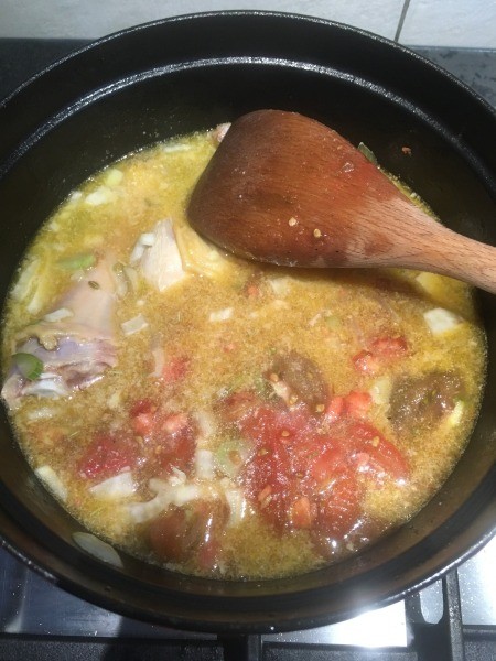 Mixing up all the ingredients together.