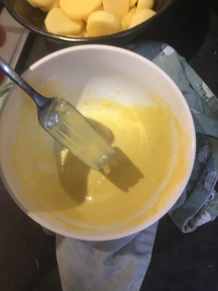 Making garlic aioli.Alcohol)