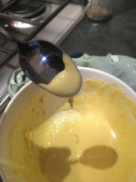 Making garlic aioli.Alcohol)