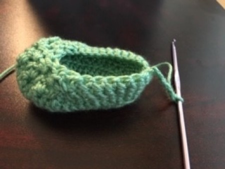 The completed crocheted booties.